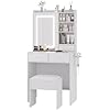 Compact Makeup Vanity Desk with LED Mirror & RGB Cabinets, Small Space Vanity Table Set with Charging Station, Power Outlets & USB Ports, 2 Drawers & Open Shelves & Stool for Bedroom & Apartment,White