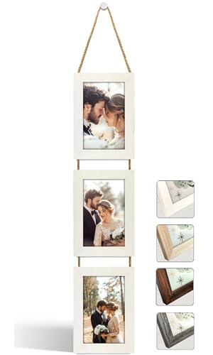 NEOWS Cadre Photo Multiple avec Corde pour Suspendre au Mur - Lot de Cadres Décoratifs pour Accrochage Mural Vertical - Porte Portrait Pele Mele - Photos...