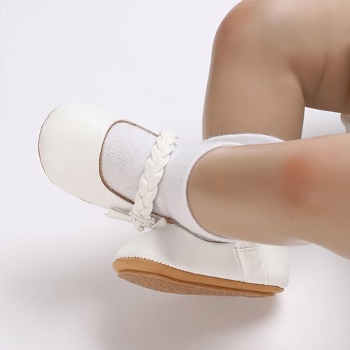Image of Baby Girl Mary Jane Flats Dress Shoes - Infant Newborn Shoes Anti-Slip Soft PU Leather Party School Wedding Princess Baby Girl Shoes 0-18M