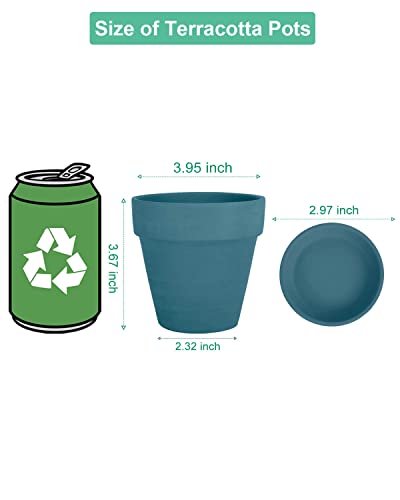vensovo 10.16cm Steel Blue Clay Pot for Plant with Saucer, 6 Pack Small Terra Cotta Plant Pot with Drainage Hole - Image 2