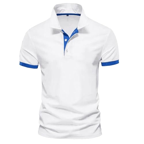 Men's Color Block Polo Shirts Classic Short Sleeve V Neck Golf Shirts Workout Collar Tennis Shirt Work T-Shirt (White3,4X-Large)