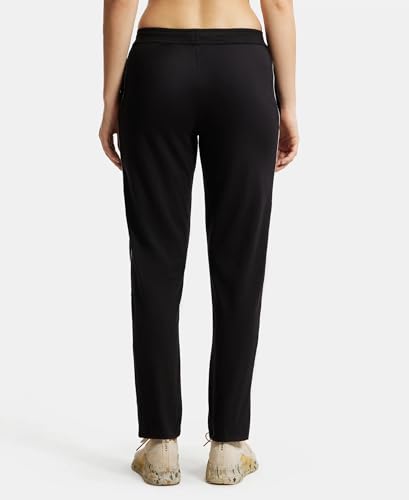 Image of Jockey 1305 Women's Super Combed Cotton Rich Relaxed Fit Mid Rise Trackpants with Contrast Side Piping and Pockets