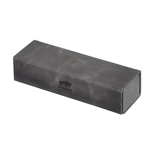 Solo Pelle Étui à lunettes pliable en cuir véritable - Portable - Avec fermeture magnétique - Pour homme et femme, Gris pierre intelligent, taille unique