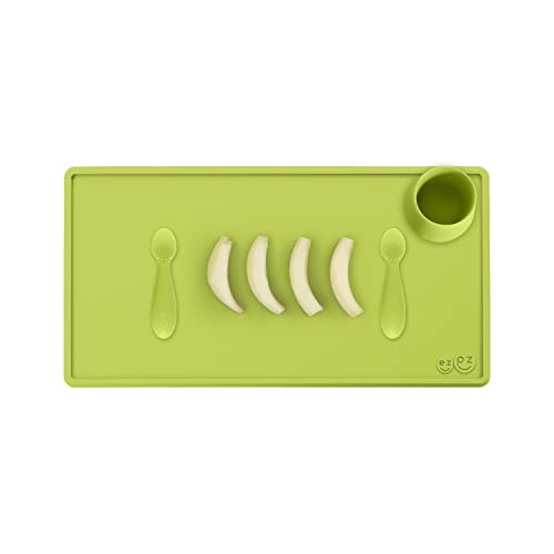 Image of ezpz Tiny Collection Set (Lime) - 100% Silicone Placemat, Cup & Spoon for First Foods + Baby Led Weaning + Purees - Designed by a Pediatric Feeding Specialist - 6 Months+