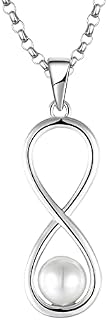 JO WISDOM Women Infinity Pearl Necklace,925 Sterling Silver Pendant Necklace with 3A Cubic Zirconia