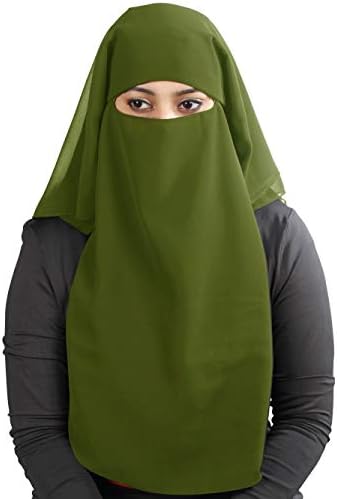 MyBatua 3 Layers Saudi Niqab in Breathable Georgette, Wholesale Price, 1pc Face Veil NQ-003 (Olive Green)