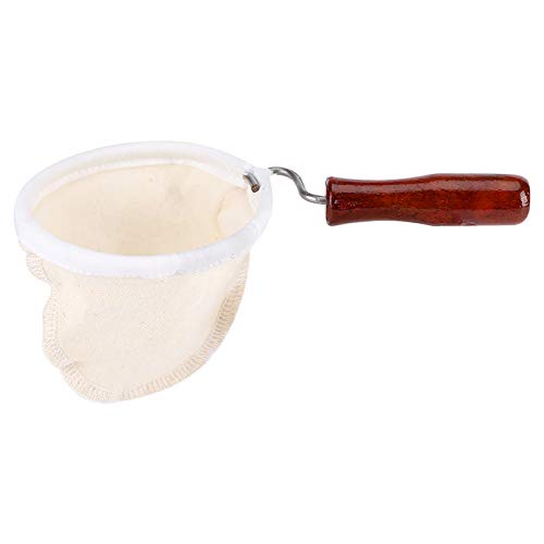 Cloth Coffee Filter, Reusable Washable Flannel Cloth Handmade Coffee Filter Strainer with Wood Handle(L)