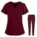 Scrubs Set for Women Joggers V-Neck Pocket Top Uniforms Athletic Stretch Set Workwear Drawstring Threaded Pant Legs