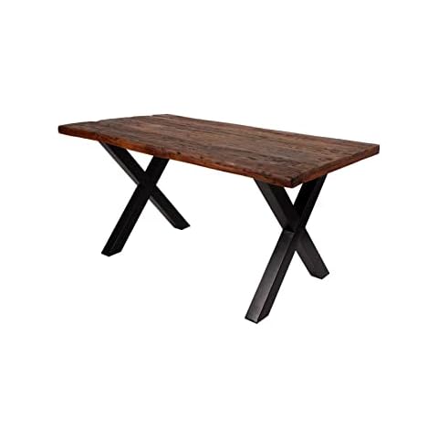 SAM Esstisch 160x90 cm Ramon by Wolf Möbel, recyceltes Altholz, massiver Esszimmertisch mit Rough Wood Platte 50 mm, Holztisch mit X-Metallgestell Schwarz, Baumkantentisch im Vintage-Look Cover