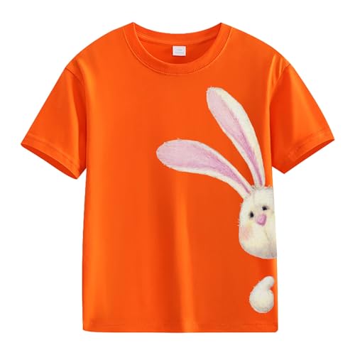 Girls Crew Neck Tops Cute Funny Bunny Print Solid Color Short Sleeve T-Shirts Summer Casual Teen Loose Tee Clothes