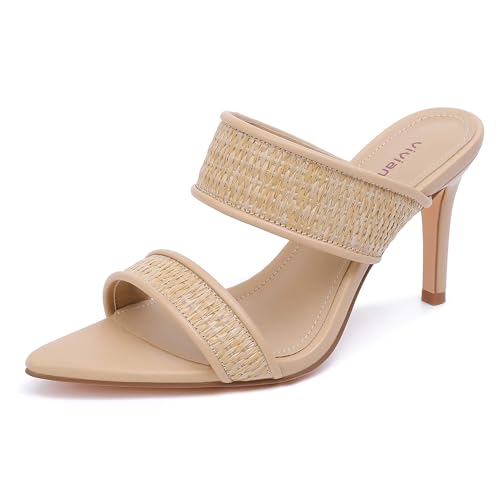 Image of vivianly Clear Pointed Toe Heels Sandals Transparent Strap Stiletto High Heels Slip on Mules for Women