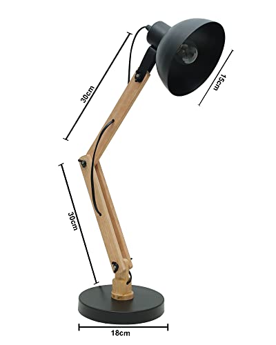 Image of Homesake Wood Study Lamp, Desk Lamp, Swing Arm Desk Lamps, Adjustable, Study Table Lamp, Reading Lamp for Home, Desk Lamp for Study, Table Lamp for Study Room, Office, Multi-Joint, Black Finish
