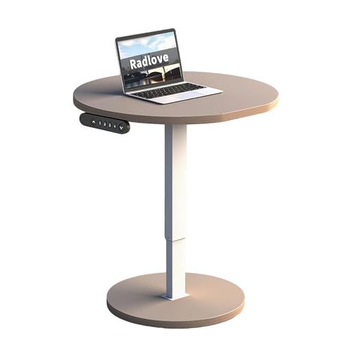 Radlove elektrisch höhenverstellbarer Schreibtisch mit USB-C & LED-Anzeige, Ø80 cm runder Stehpult mit Rollen, mobiler höhenverstellbarer Laptoptisch, Khaki