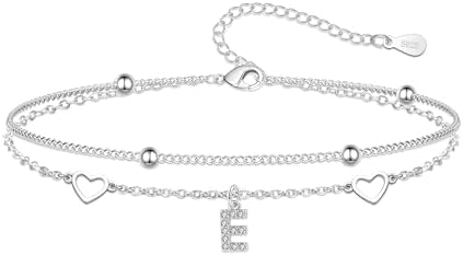 Dainty Silver Double Layer Letter Bracelets for Women Girls, Hear...