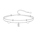 Hcvone S925 Bracelets for Women Girls Silver Heart Initial A-Z Bracelet Layered Bead Bracelets Jewellery For Friends Mum Daughter Sister (E)