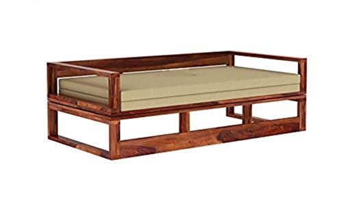 Image of WOODSTAGE Sheesham Wood King Size Divan Bed for Bedroom Living Room Wooden Sofa Cum Bed Solid Wood Double Bed Palang (Honey Finish).
