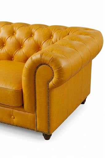 Image of Modern Classic Design Leatherette Luxury Chester Sofa Set with Button Tufted, Sofa for Living Room Home, Office and Lobby (Yellow, 4 Seater Sofa)