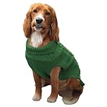 HugglePets Cable Knit Winter Dog Jumper - Khaki Green (Large 50cm) Deep Weave Dog Clothes with Under Body Protection, Short Sleeve Fit & Collar Hole. Machine Washable Sweater for Dogs & Pets.
