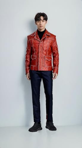 VearFit Men's Fight Club movie Black and Red Real Leather Jacket Replica4