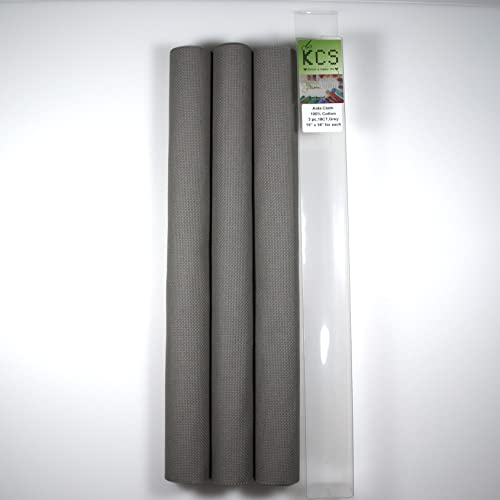 Image of KCS 3 pc of 15 inch x 18 inch Counted Cross Stitch Cotton Aida Cloth Needlework Rolled Fabric Box,18CT,Medium Grey