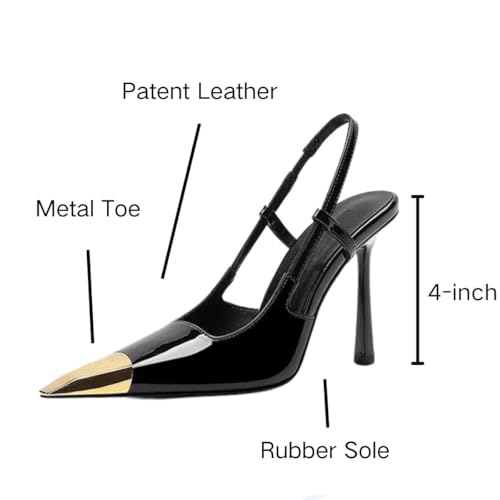 Womens Slingback High Heels Sexy, Metal Pointed Toe Pumps Stiletto Heels, Slip-on Elastic Strap Dress Shoes with Steal Cap Toe2