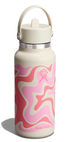 Image of Hydro Flask Water Bottle - Insulated Stainless Steel - Wide Mouth Flex Straw Lid, Non Spill, Leakproof and Refillable in 32 Oz Callie Pink