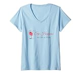 Mujer Bebedor de Copa de Vino Rosa con Texto en inglés Sip Happens It's Ok To Wine Camiseta Cuello V