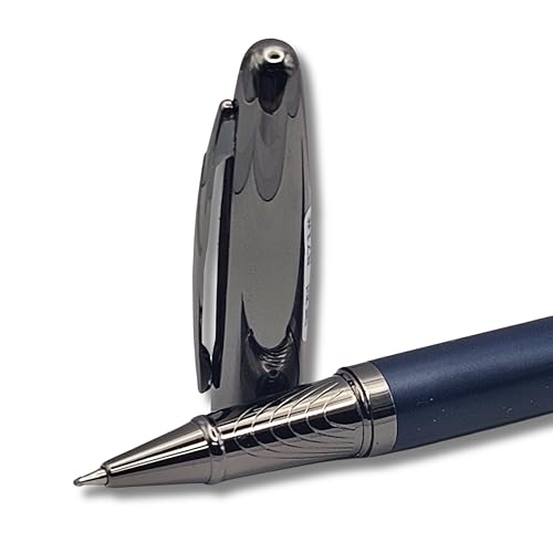 Image of Venti Gun Metal Roller Ball Pen| Titanium Blue Body Color | Ink Color - Black| Novel Gifts For Professionals | Premium Pens For Personal & Professional Use | Return Gift | (871-Blue, Rollerball Pen)