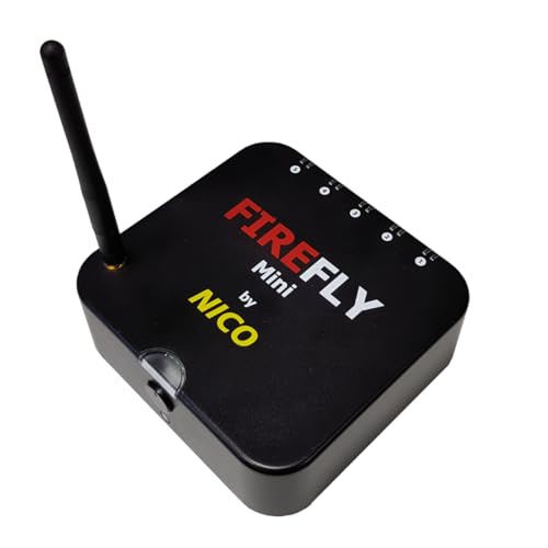 NICO Europe Fernzünder Firefly Mini 5-Kanal Funkzündanlage App-gesteuertes Zündmodul für Feuerwerk & Shows Fernzündanlage klein inkl. wiederverwendbaren Kabeln Zündclips & Langstrecken-Antenne