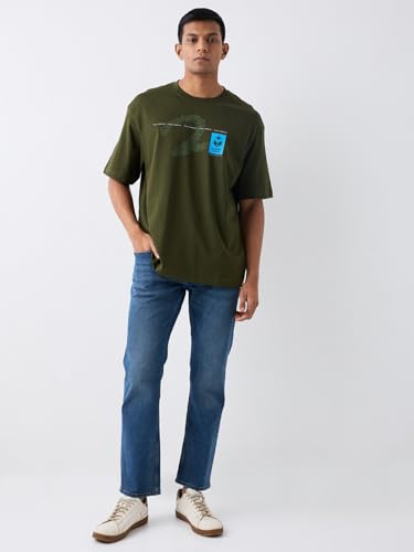 Image of Spykar Men's Oversized Round Neck Half Sleeve Solid Casual T-Shirt