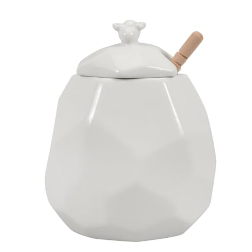 HOLIDYOYO Ceramic Honey Jar with Wooden Honey Dipper and Lid Set Syrup Jars Porcelain Honey Pot Sugar Spice Honey Container Honey Dispenser Honeycomb Storage Containers Peanut Jam Bottle