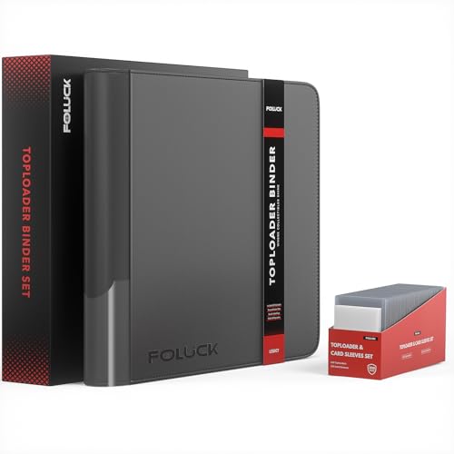 Foluck 12 Pocket Top Loader Binder Holds 480 Toploaders 300Pcs Top Loaders & Card Sleeves Included Side-Loading Trading Card Binder Premium Collection Album for Pokemon TCG MTG Sports Cards