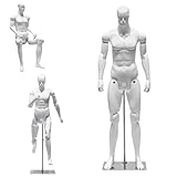Mannequin Posable Mannequin Full Body Life Size, Realistic Robot Clothing Manikin with Metal Base, Running Body Dress Form Torso Display Stand for Photography(White,Male)