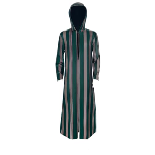 CAMDOM Mens Muslim Thobe Gown Middle East Islamic Striped Hooded Robe