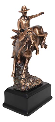 Estatua de vaquero montando toro en bronce sepia miniatura 3