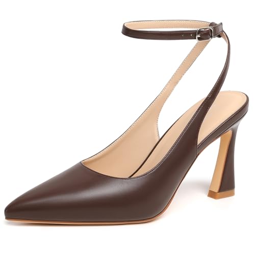 Image of Susanny Womens Slingback Closed Toe Ankle Strap High Heels Pointed Toe Pumps Comfortable Stiletto Sexy Buckle Strappy Dressy Shoes for Wedding Bridal Party Work