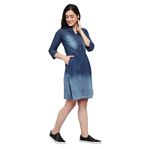 Image of Women Blue Solid Fit and Flare Dress Frock
