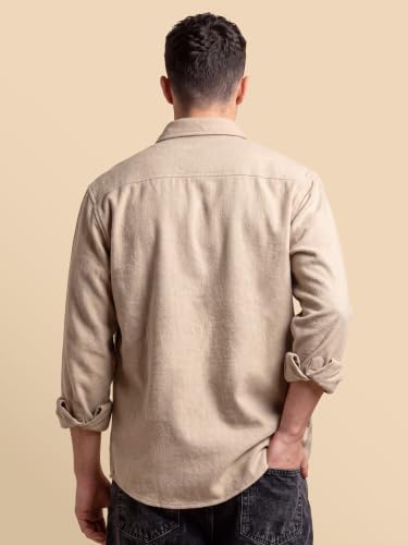 Image of Beyoung Solid Recycled Flannel Shirt for Men | Premium Cotton Flannel | Classic Pointed Collar
