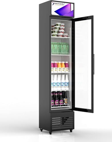 Image of Commercial Beverage Refrigerator Display Fridge,6 Cu Ft Tall Slim Glass Door Merchandiser Skinny Drink Cooler with LED Light Adjustable Shelves,ETL Approval,15.4 inch Wide