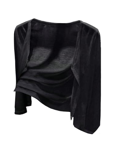 OYOANGLE Women's Plus Size Open Front Bolero Shrug Lightweight Long Sleeve Cropped Cardigan