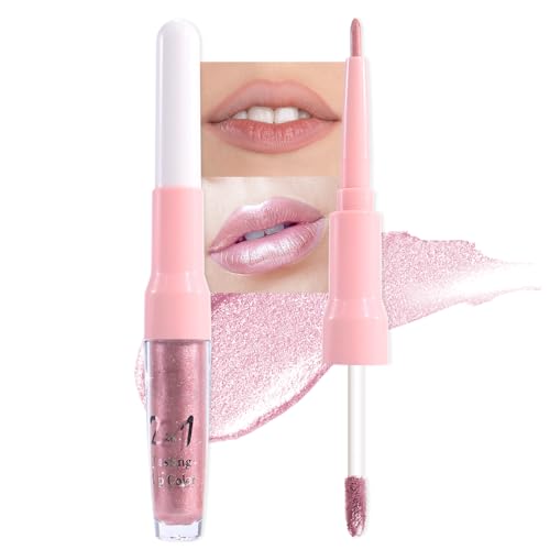 Image of evpct Light Pink Metallic Shimmer Lip Liner and Lipstick Combo Lip Gloss Stain Set Makeup for Women Long Lasting Waterproof 24, Light Voilet Frosted Metallic Glitter Glossy Iridescent Liquid Lipstick