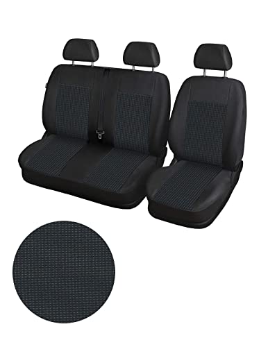 IVATECH Camionetka, Housses de sieges, Housse Couverture Couvre Sieges pour Camion Camionnette Van Bus 2 + 1 Noir Gris
