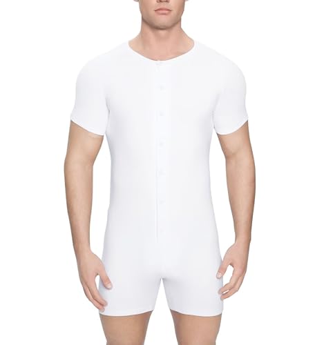 Enterizo Henley para hombre pijama corto una pieza manga corta suave