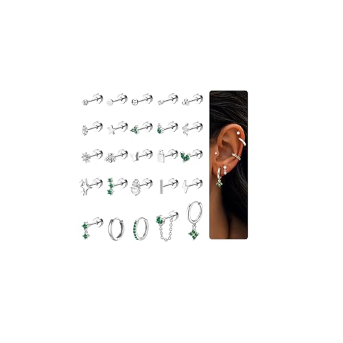 CASSIECA 25Pcs Flat Back Earrings for Women Hypoallergenic Surgical Steel Earrings Stud Hoop Earrings Set Tragus Helix Cartilage Earrings Silver Conch Daith Tragus Piercing Jewellery CASSIECA 25Pcs Flat Back Earrings for Women Hypoallergenic Surgical Steel Earrings Stud Hoop Earrings Set Tragus Helix Cartilage Earrings Silver Conch Daith Tragus Piercing Jewellery