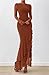 BTFBM Women's Maxi Dresses Fall 2025 Long Sleeve Ruched Bodycon Solid Ruffle Mermaid Cocktail Wedding Guest Dress(Caramel,XX-Large)