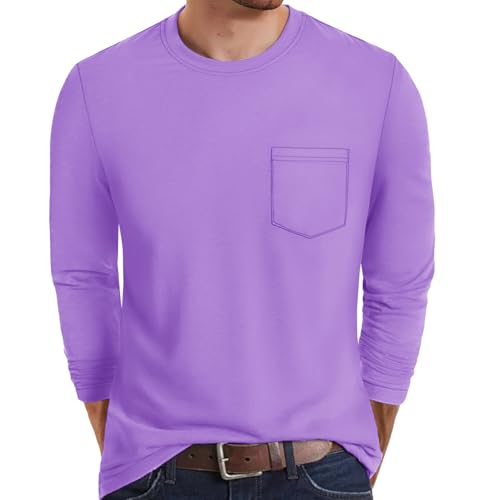 MAGNIVIT Men's Long Sleeve Cotton Shirts with Pocket Crew Neck Casual Shirt Regular Fit Solid Top Spring Fashion 2025