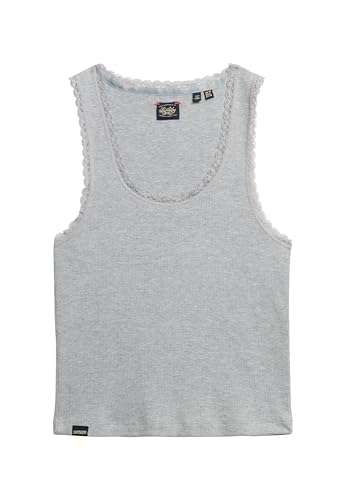 Superdry Damen Vintage Tanktop mit Spitzenbesatz Grau Meliert 36