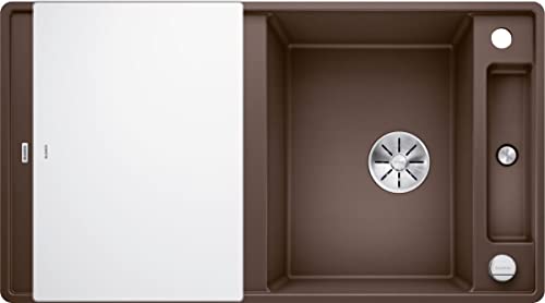BLANCO AXIA III 5 S-F | Granitspüle aus SILGRANIT cafe | Einbauart: Flächenbündig | reversibel | mit Glasschneidbrett | für 50 cm breite Unterschränke | Reinigungsfreundliche Öberfläche