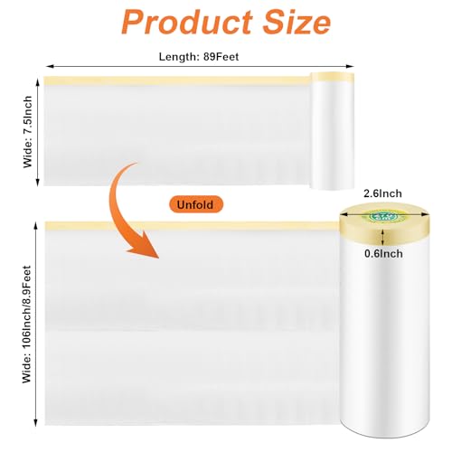Gyfent 4 Rolls Painters Plastic with Tape, 8.9'x89' Pre-Taped Masking Paper - image 2