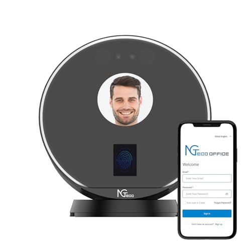 NGTeco Reloj de Fichar Cloud, Relojes de Fichaje con Reconocimiento Facial, Huella Dactilar y Tarjeta para Empleados de Pequeñas Empresas, Software de Control Remoto y App iOS/Android